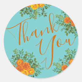 オレンジ&アクア結婚ズモダンフローラ ラウンドシール