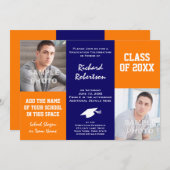 オレンジ·アンド·ネイビー·ブルー·カスタムアスリート卒業 招待状 (正面/裏面)