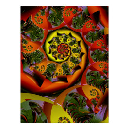 オレンジ＋イエローのサイケデリックスパイラル ポスター