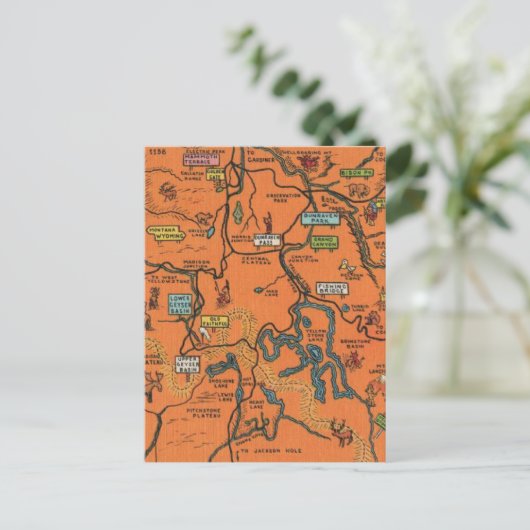 オレンジ イエローストーン公園 イラストマップ ポストカード (スタンド正面)