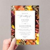 オレンジ&イエロー秋フローラ結婚ズ–3 Burgundy アクリル招待状 (インサイチュ (ポータブル))