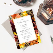 オレンジ&イエロー秋フローラ結婚ズ–3 Burgundy 招待状
