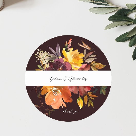 オレンジ&イエロー金ゴールドフローラ2V2ありがとうブルゴーニュ ラウンドシール