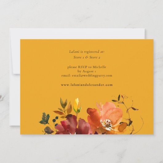 オレンジ&イエロー金ゴールド秋フローラブライダルシャワー2G 招待状 (裏面)