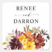 オレンジ&イエロー金ゴールド秋フローラ スクエアシール (正面)