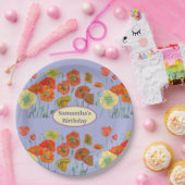 オレンジ イエロー パープル ポピー ポッピーズ 花 誕生日 ペーパープレート (パーティー)