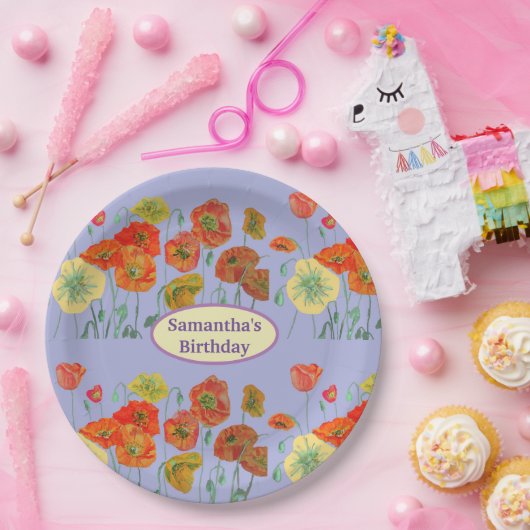 オレンジ イエロー パープル ポピー ポッピーズ 花 誕生日 ペーパープレート (パーティー)