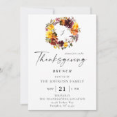 オレンジ & イエロー フラワーの感謝祭リース 招待状 (正面)