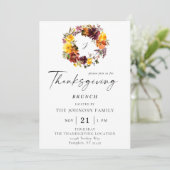 オレンジ & イエロー フラワーの感謝祭リース 招待状 (スタンド正面)