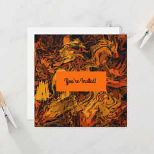 オレンジ、イエロー、ブラックのアブストラクトクロスナプキン 招待状