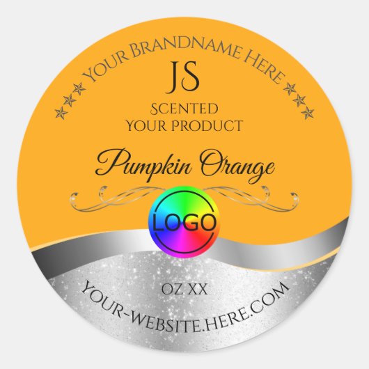 オレンジ ウェーブ シルバー ロゴ & モノグラム プロダクト ラベル (正面)