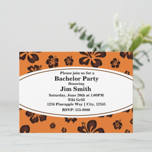 オレンジ & ウッド ヒビスカス トロピカル レトロ インビテーション (スタンド正面)