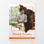 オレンジ エッジー アブストラクト ティアード フォト 卒業 三つ折り招待状 (カバー)