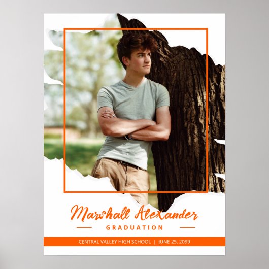 オレンジ エッジ アブストラクト ちぎれた写真 卒業 ポスター (正面)