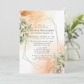 オレンジ エレガント ロマンチック ユーカリの葉 ラスティック 招待状 (スタンド正面)