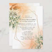 オレンジ エレガント ロマンチック ユーカリの葉 ラスティック 招待状 (正面/裏面)