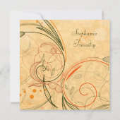 オレンジ+オリーブフローラ旋回結婚式招待状 招待状 (裏面)