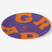 オレンジ・オン・パープル卒業パーソナライズされた ペーパープレート (アングル)