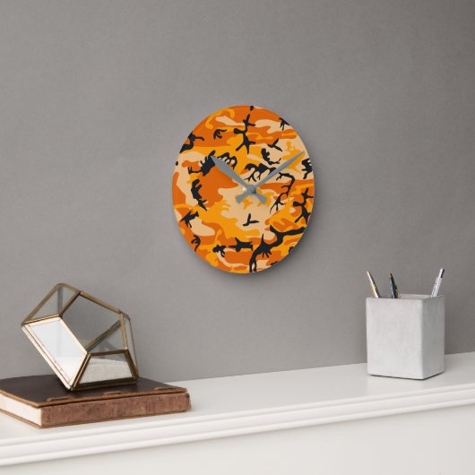 オレンジ・カモフラージュ、軍隊、陸軍 ラウンド壁時計 (オフィス)