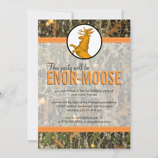 オレンジ - カモ & 鹿の誕生日パーティー招待状 招待状 (正面)