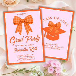 オレンジ ギンガム リボン 卒業パーティー 招待状