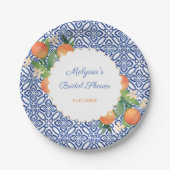 オレンジ クラシック ブルー ホワイト ポジターノ ウェディング シャワー ペーパープレート (正面)
