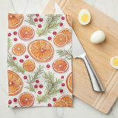 オレンジ、クランベリーとローズマリーホリデーウォーター色 キッチンタオル (四つ折り)