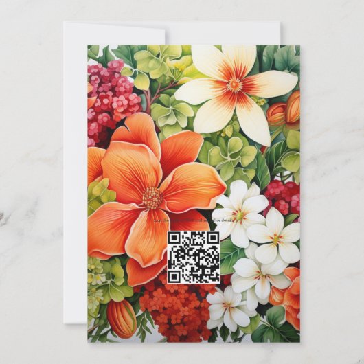 オレンジ、クランベリー、グリーン結婚フローラ 招待状 (裏面)