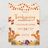 オレンジ&クリームミニマリスト感謝祭ディナー 招待状 (正面/裏面)