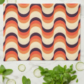 オレンジ、クリーム、ブラウンのレトロの五十年代の抽象美術 キッチンタオル (折り畳み)