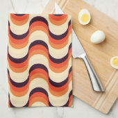 オレンジ、クリーム、ブラウンのレトロの五十年代の抽象美術 キッチンタオル (四つ折り)