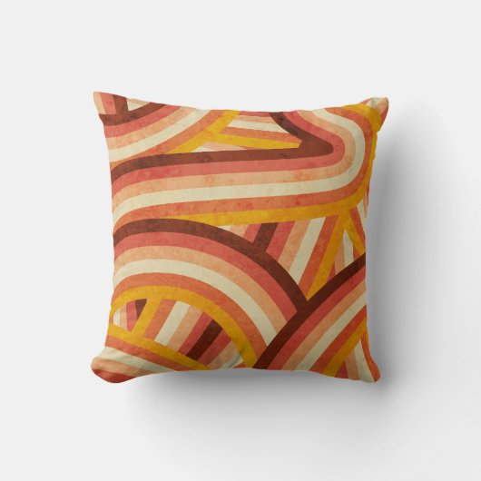 オレンジ/クリーム/ブラウンレトロレインボーストライプパターン クッション (正面)