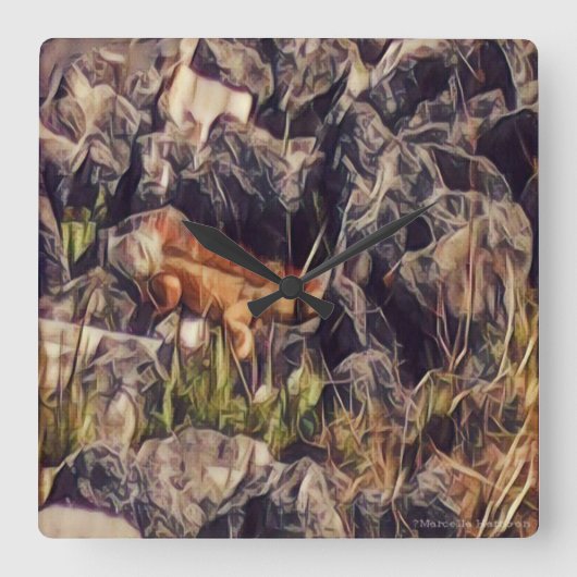 オレンジ グアナ アート スクエア壁時計 (正面)