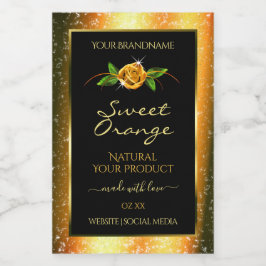 オレンジ グリッター ブラック プロダクト ラベル ローズ フラワー