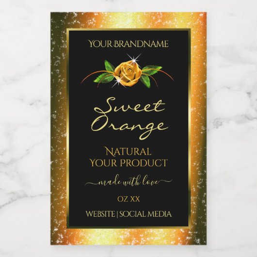 オレンジ グリッター ブラック プロダクト ラベル ローズ フラワー (シングルラベル)