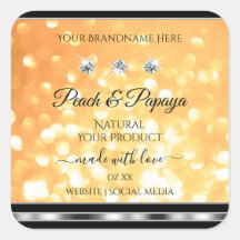 オレンジ グリッター 製品ラベル キラキラ輝くダイヤモンド