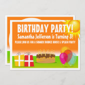 オレンジ&グリーンサマーアウトドア誕生日 招待状 (正面/裏面)