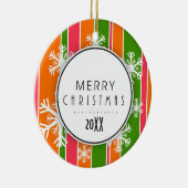 オレンジ&グリーンメリークリスマス日付写真 セラミックオーナメント (右)