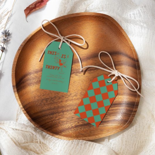 オレンジ&グリーンレトロシック30th誕生日パーティー ギフトタグ