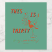 オレンジ&グリーンレトロシック30th誕生日パーティー ワインラベル (シングルラベル)