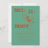 オレンジ&グリーンレトロシック30th誕生日パーティー 招待状 (正面)