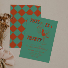 オレンジ&グリーンレトロシック30th誕生日パーティー 招待状