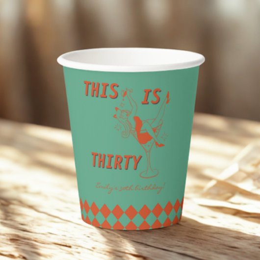 オレンジ&グリーンレトロシック30th誕生日パーティー 紙コップ