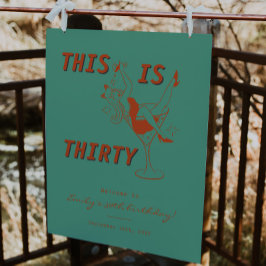 オレンジ&グリーンレトロ30thバースデーウェルカムサイン ポスター