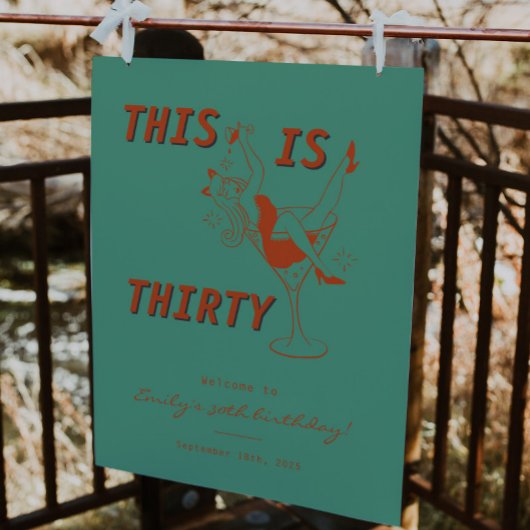 オレンジ&グリーンレトロ30thバースデーウェルカムサイン ポスター