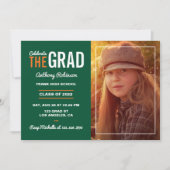 オレンジ&グリーン卒業パーティー招待状 招待状 (正面)