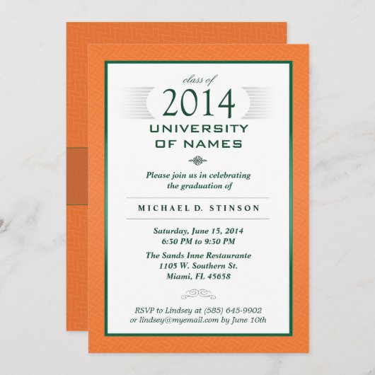 オレンジ&グリーン卒業フォーマルパーティー招待状 招待状 (正面/裏面)