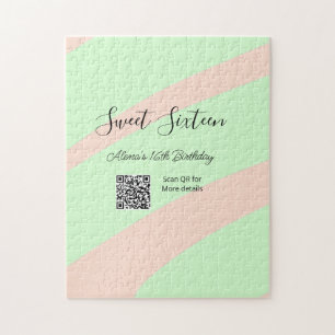 オレンジ グリーン パステル QR Sweet sixteen 誕生日  ジグソーパズル