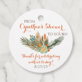 オレンジ、グリーン、ブラウンの花柄ギフトタグ フェイバータグ