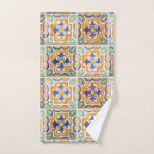 オレンジ・グリーン・ブルーのタイル・タオル バスタオルセット (ハンドタオル)